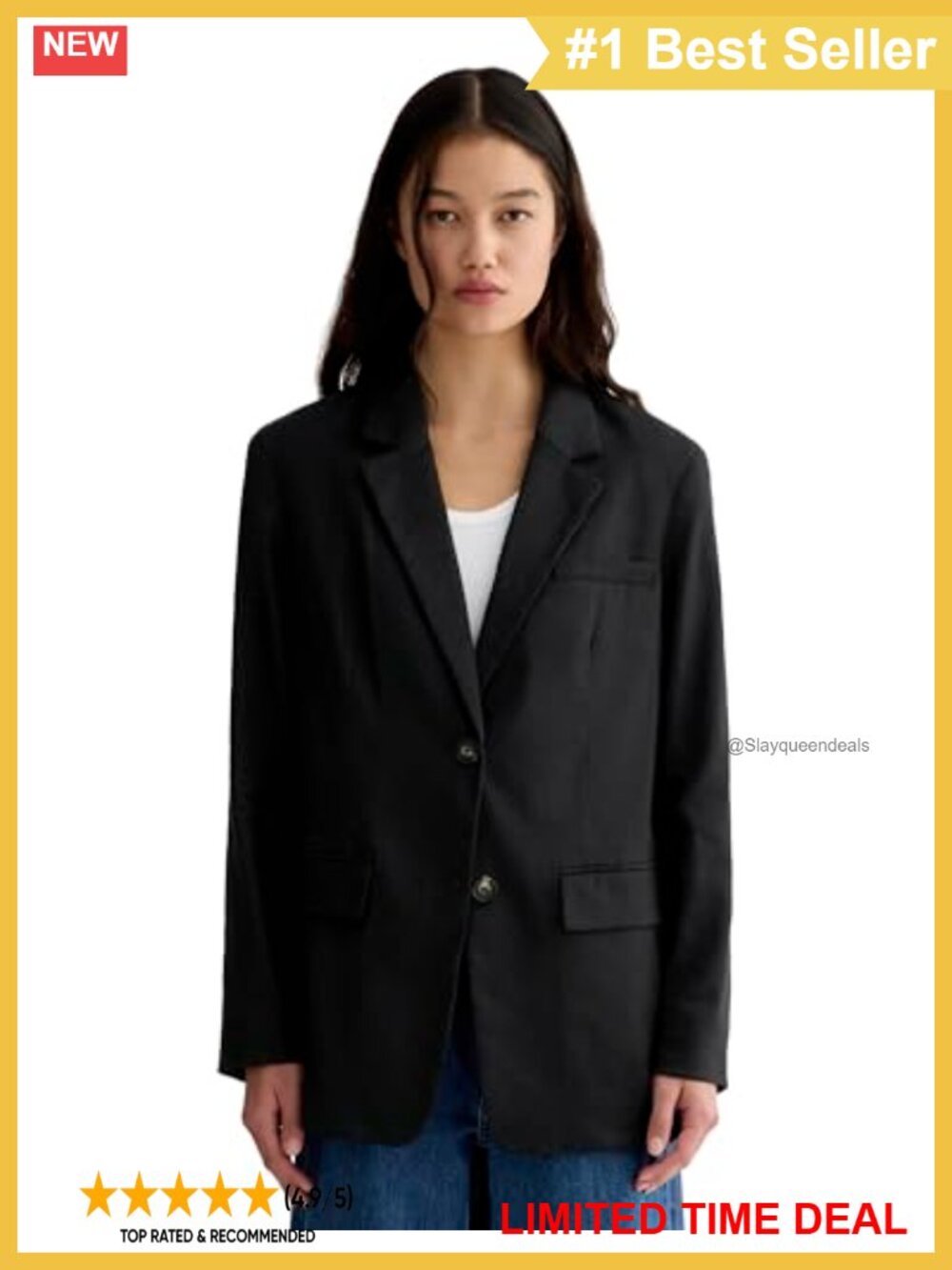 Oversized Blazer TENCEL Lyocell Cotton Blend Notch Collar Business Casual
